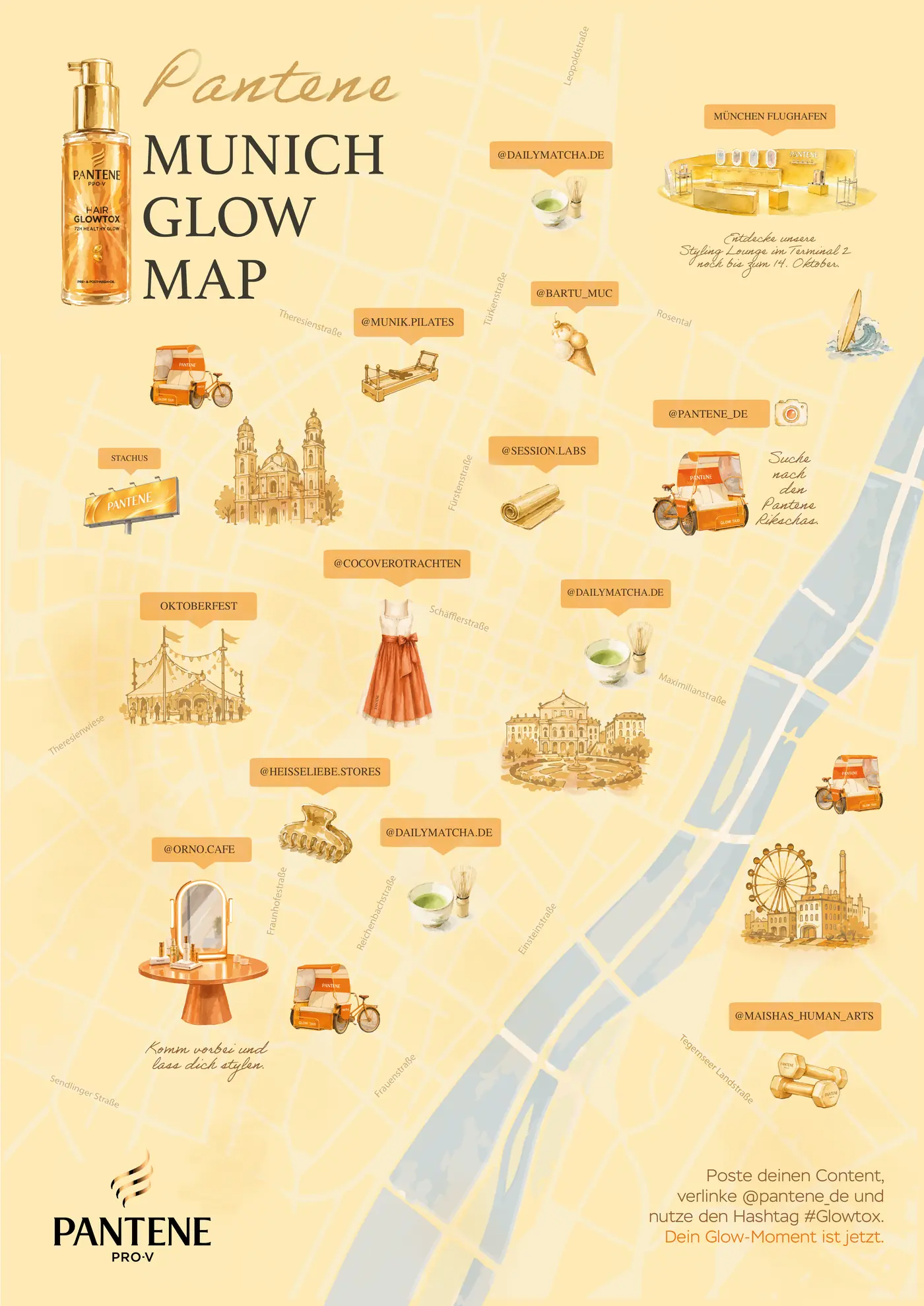 Pantene Munich Glow Map: die illustrierte Karte mit allen Glow Spots in München